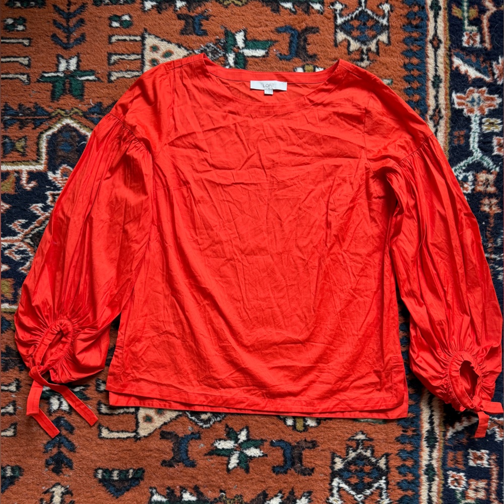 Loft Ballon Sleeve Top with Tie